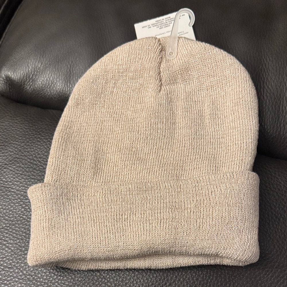 Beige & Silver Sparkle Knit Beanie - Picture 3 of 4